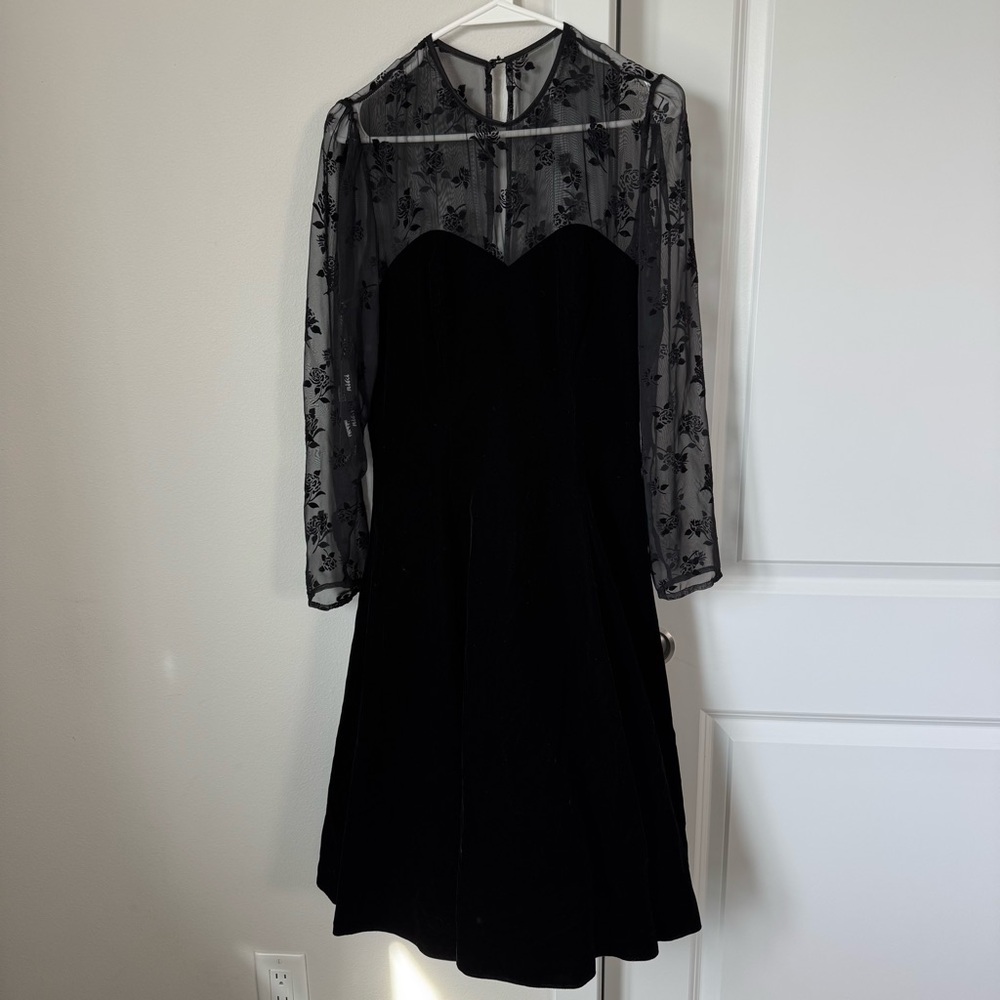 Vintage Niki Black Velvet Floral Dress Size 10 Whimsigoth 80s 90s Prom Sheer